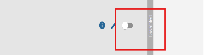 Screenshot of a toggle for a disabled user account; user administrator can activate the account by clicking the toggle