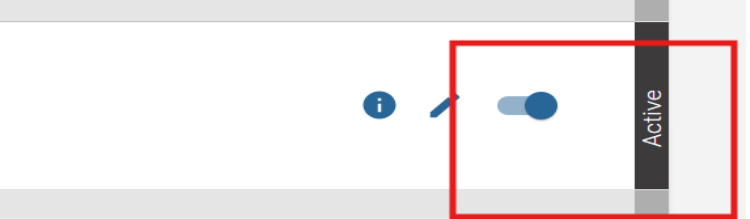 Screenshot of a toggle for an active user account; user administrator can disable the account by clicking the toggle